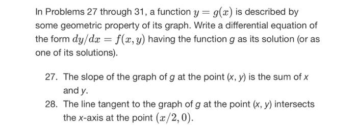 Solved In Problems 27 through 31, a function y=g(x) is | Chegg.com