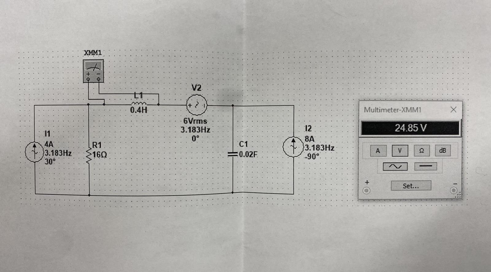 Solved XMM1 V2 Et + 0.4H MultimeterXMM1 6 Vrms 3.183Hz 0°