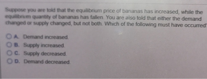 Solved Suppose you are told that the equilibrium price of | Chegg.com