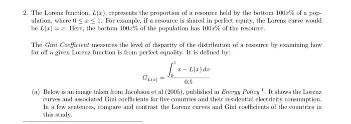 Solved 2. The Lorenz function, L(r), represents the | Chegg.com