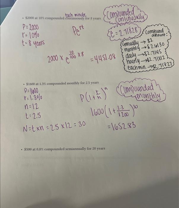 Solved P=2000r=100Pert t=8 years 2000×e10010×8=4451.