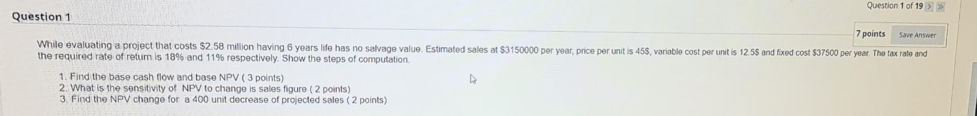 Solved Question 1 of 19 >> Question 1 7 points Save Answer | Chegg.com