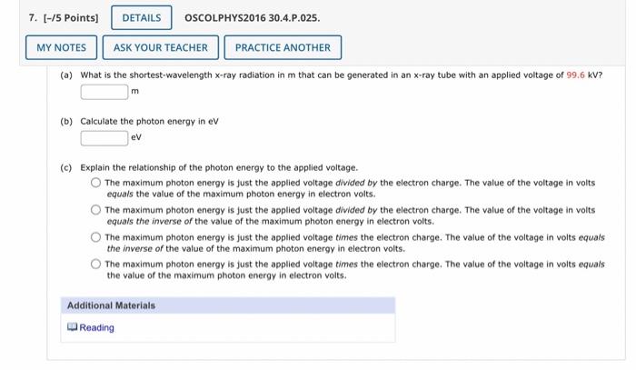 Solved M (b) Calculate The Photon Energy In EV Ev (c) | Chegg.com