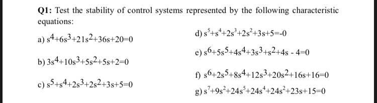Solved Q1: Test the stability of control systems represented | Chegg.com