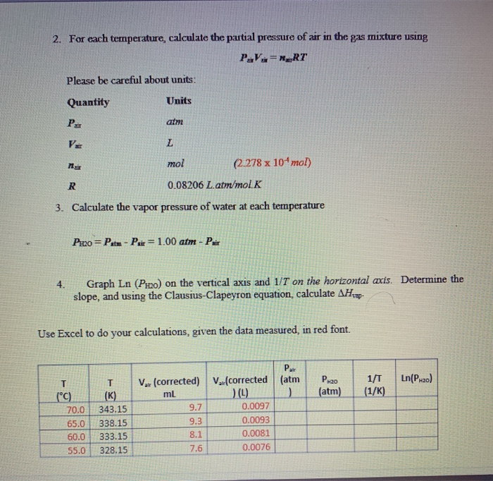 Solved 2. For each temperature, calculate the partial | Chegg.com