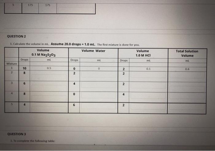 Solved 1. A student prepared the following mixtures and | Chegg.com