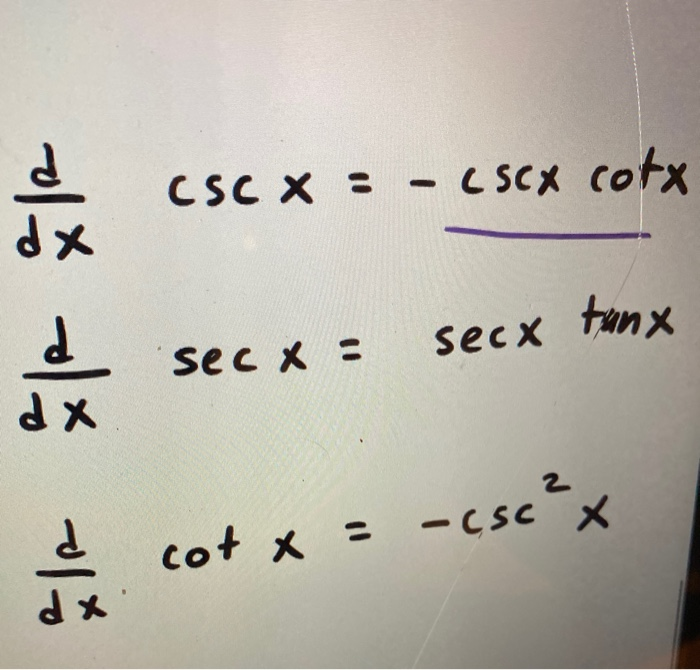 Solved CSC X : - CSCX cotx 이승 이승 이 d d dx secx : secx secx | Chegg.com