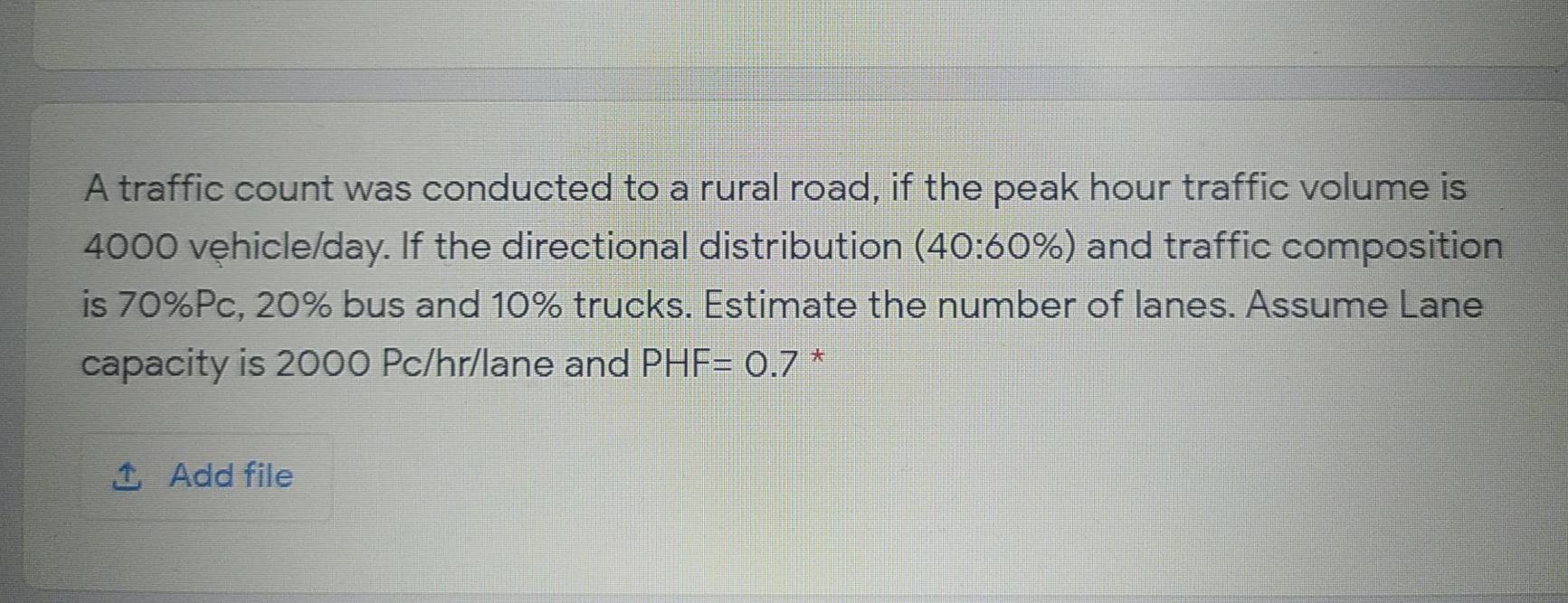 Solved A traffic count was conducted to a rural road, if the | Chegg.com