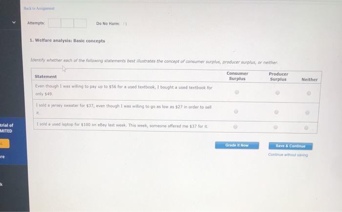 Solved Back to Assignment Attempts: Do No Harm: 1 1. Welfare | Chegg.com