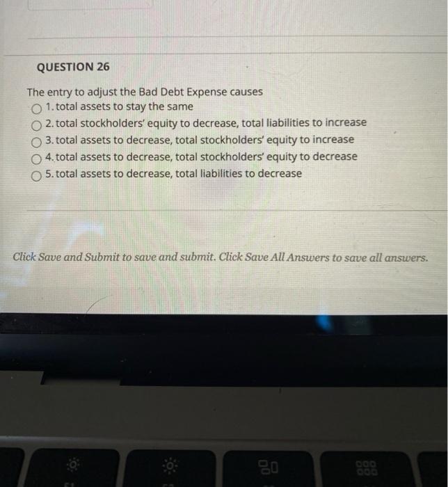 Solved QUESTION 26 The Entry To Adjust The Bad Debt Expense | Chegg.com