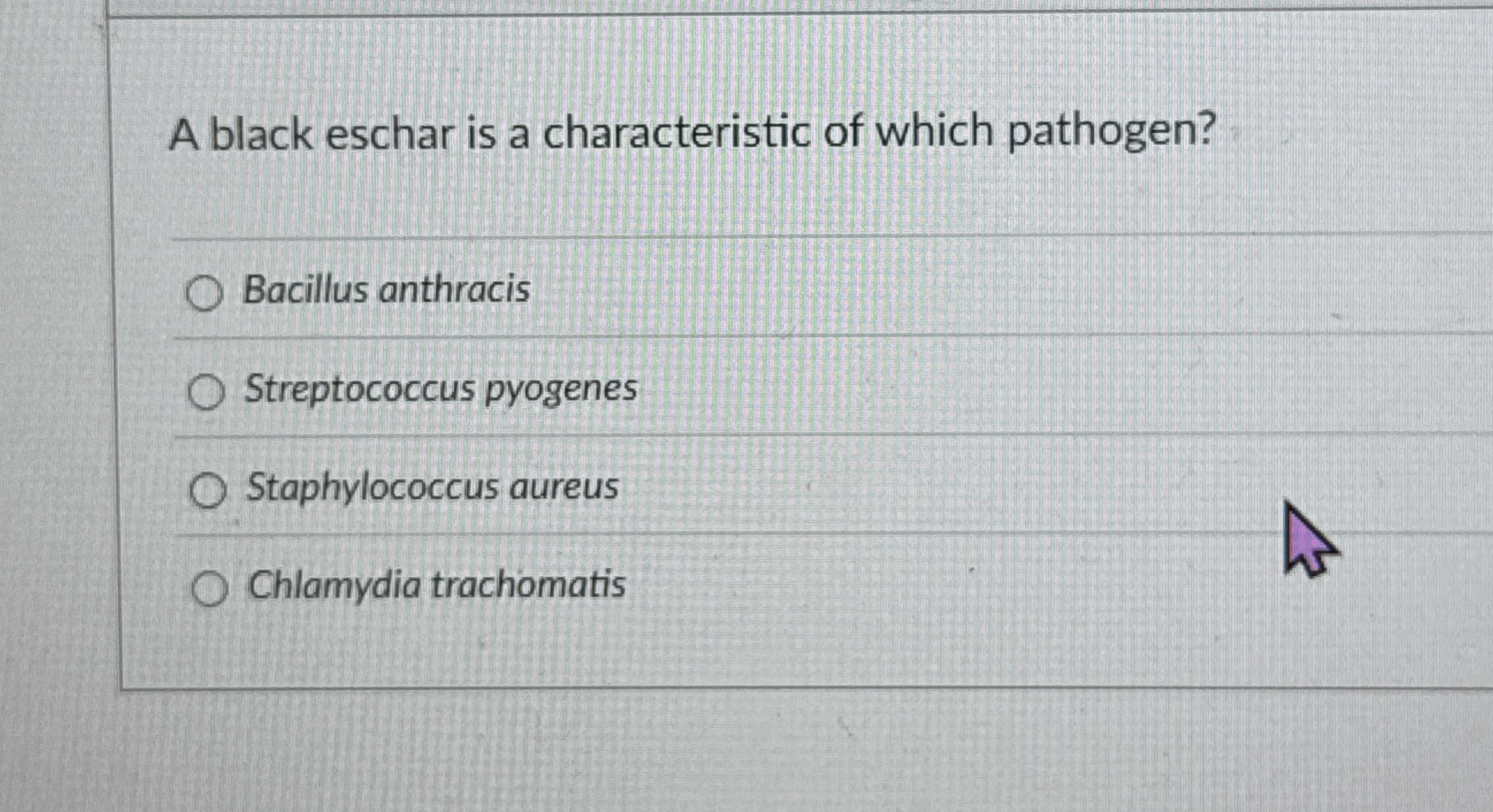 Solved A black eschar is a characteristic of which | Chegg.com