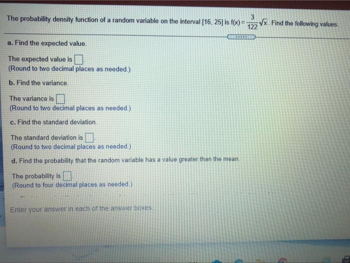 Solved 3 The probability density function of a random | Chegg.com