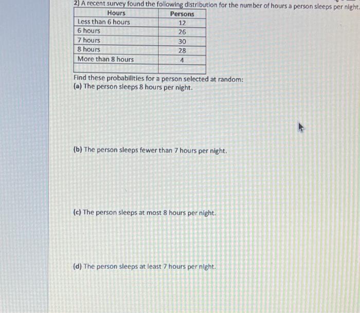Solved 2) A recent survey found the following distribution