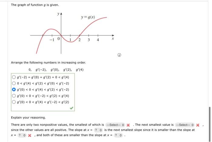 Solved The graph of function g is given. Arrange the | Chegg.com