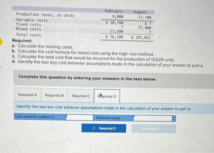 Solved A. Calculate The Missing Costs. B. Calculate The Cost | Chegg.com