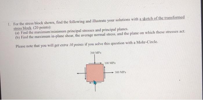 Solved 1. For the stress block shown, find the following and | Chegg.com