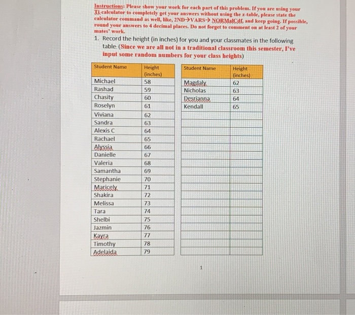 Solved Instructions: Please show your work for each part of | Chegg.com