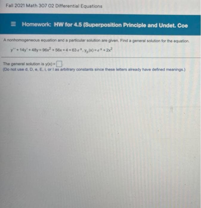 Solved Fall 2021 Math 307 02 Differential Equations | Chegg.com