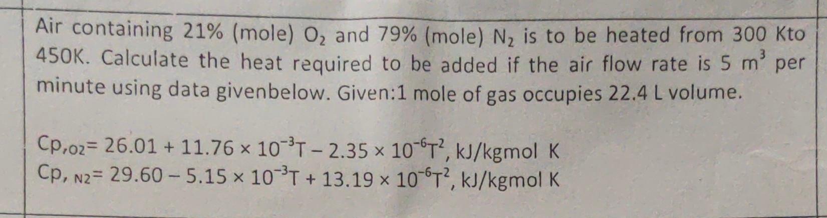 Solved Air containing 21% (mole) O2 and 79% (mole) N2 is to | Chegg.com