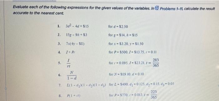 Solved Evaluate Each Of The Following Expressions For The | Chegg.com