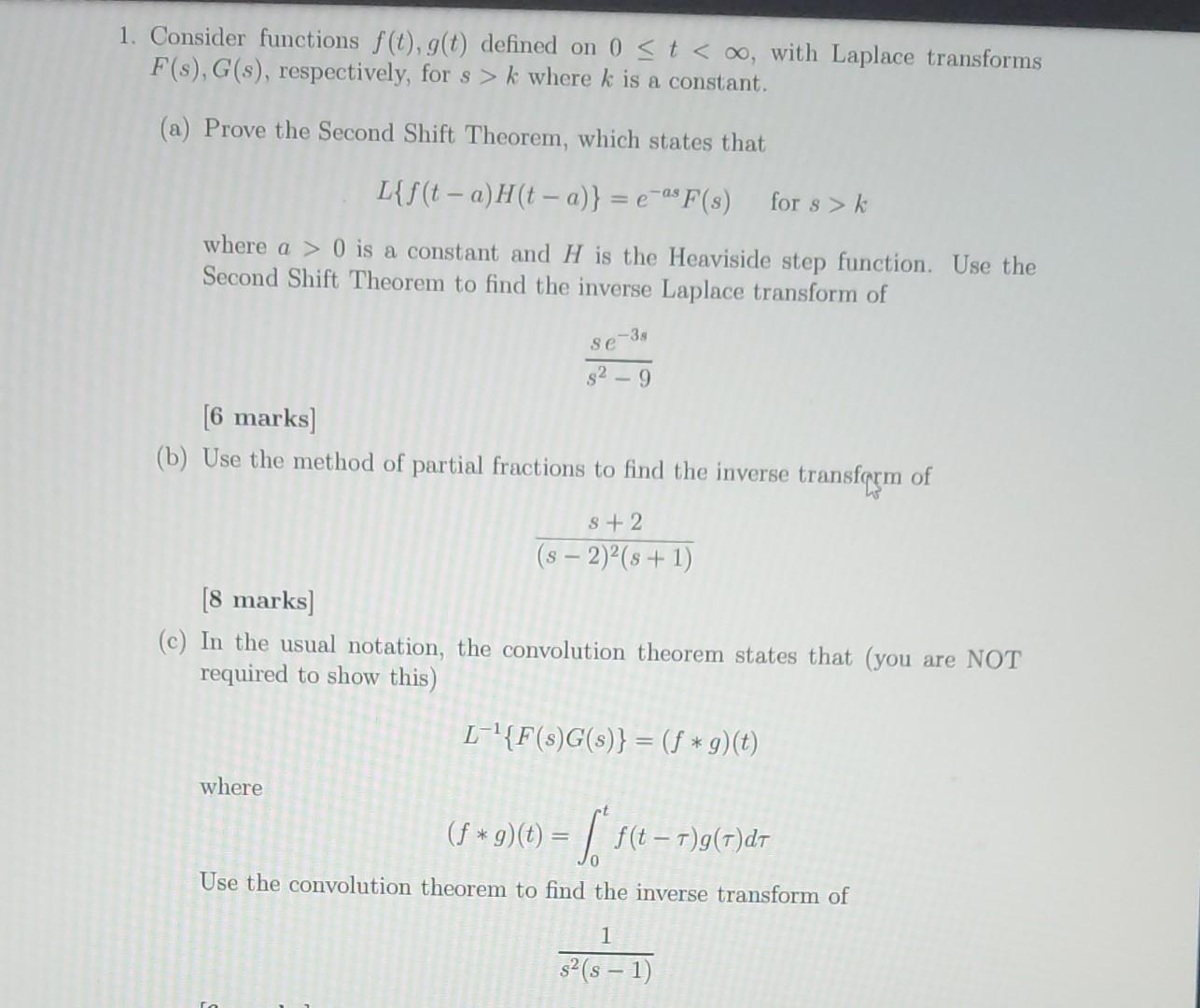 Solved 1 Consider Functions F T G T Defined On 0≤t