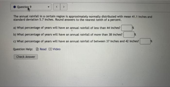 Solved The annual rainfall in a certain region is | Chegg.com