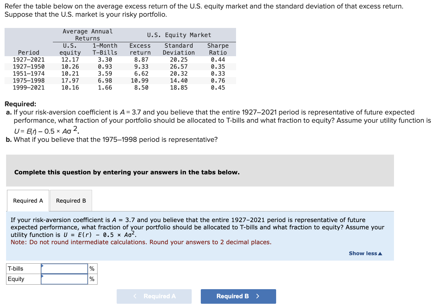 Solved Refer the table below on the average excess return of | Chegg.com