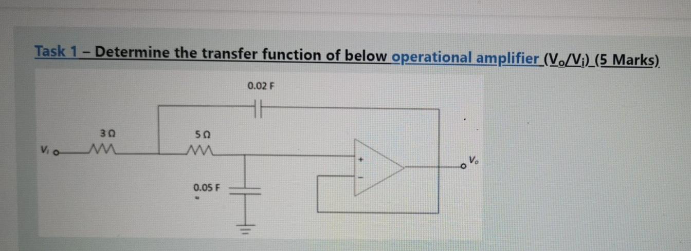 Solved Task 1 - Determine the transfer function of below | Chegg.com