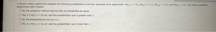 Solved A decision maker subjectively arsigned the following | Chegg.com