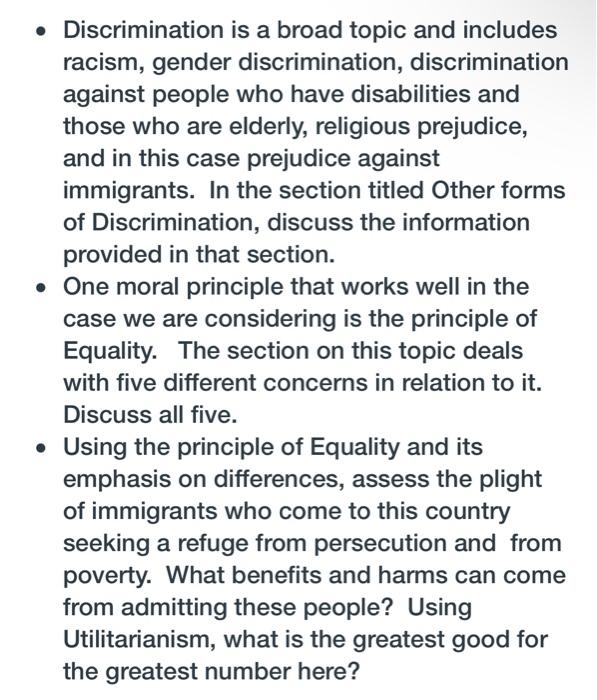 - Discrimination Is A Broad Topic And Includes | Chegg.com