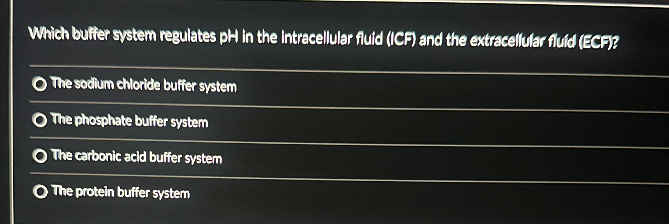 Solved Which bufieer system regulates pH in the | Chegg.com