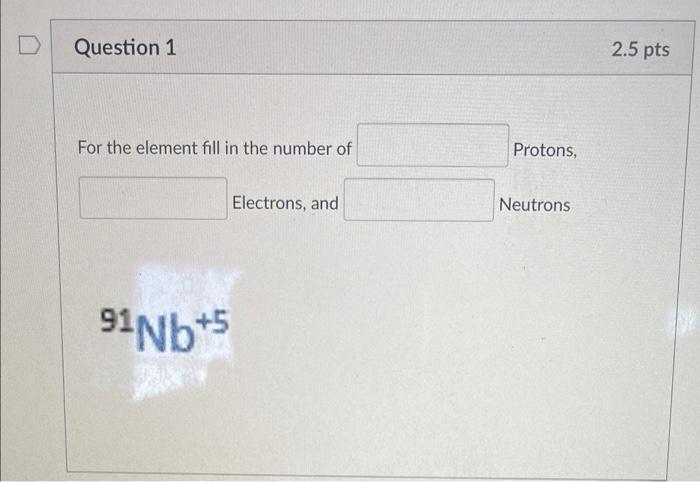 Solved For the element fill in the number of Protons, | Chegg.com