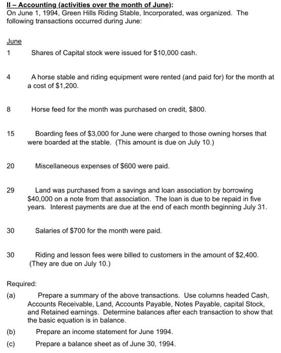 Solved II-Accounting_(activities over the month of June): On | Chegg.com