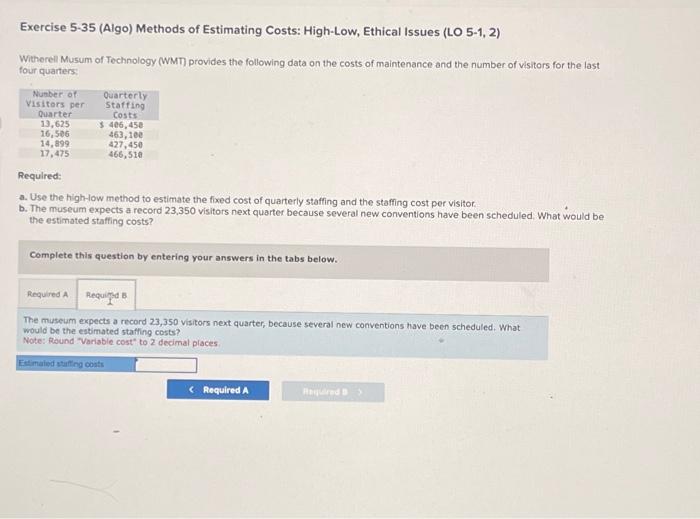 Solved Exercise 535 (Algo) Methods of Estimating Costs