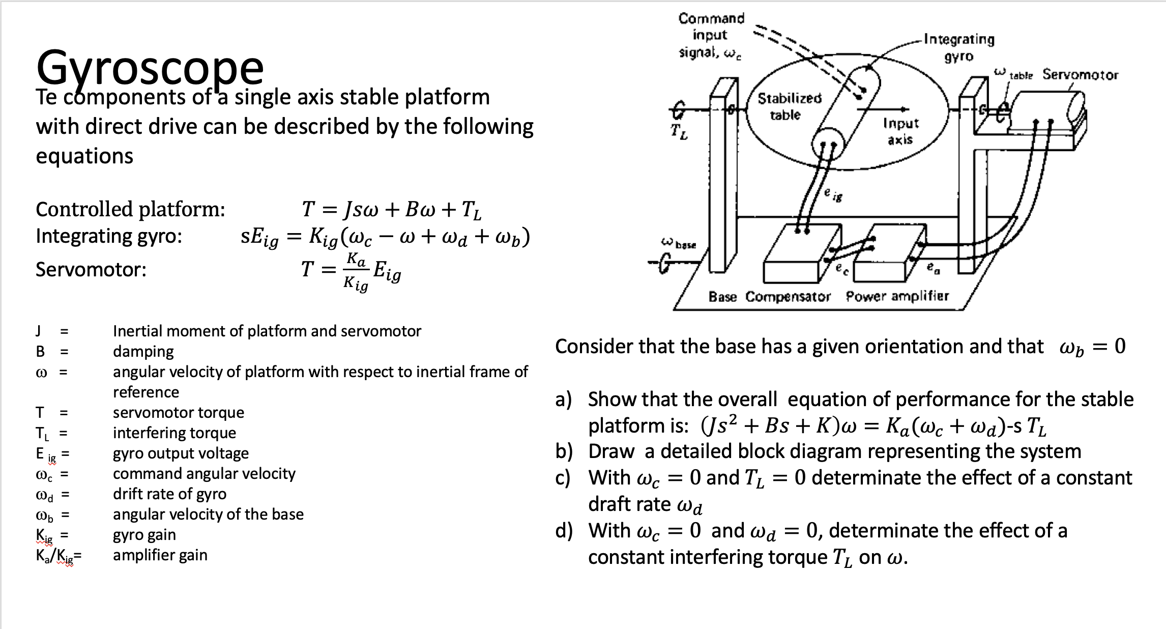 Solved GyroscopeTe components of a single axis stable | Chegg.com