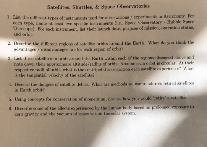 Solved Satellites Shuttles Space Observatories 1 Lis