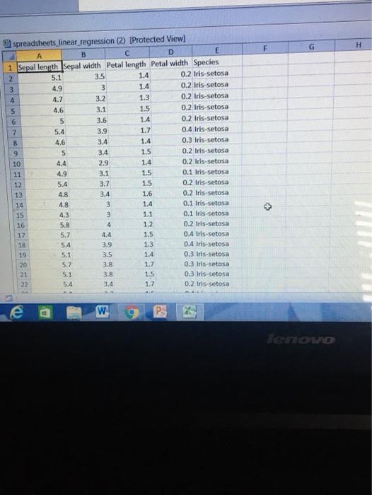 Solved The famous iris dataset (the first sheet of the | Chegg.com