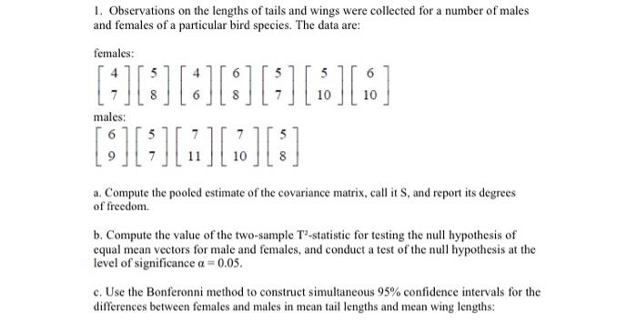 Solved 1. Observations on the lengths of tails and wings | Chegg.com