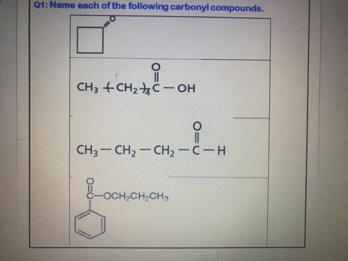Solved Q1: Name each of the following carbonyl compounds. | Chegg.com