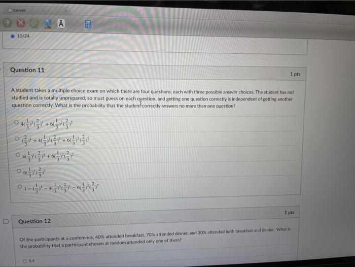 Solved Canvas А 10/24 Question 11 1 pts A student takes a | Chegg.com