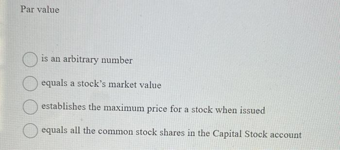 Solved Par value is an arbitrary number equals a stock's | Chegg.com
