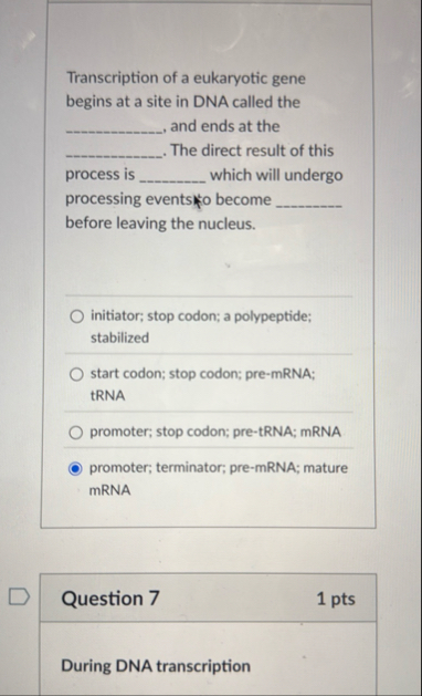 Solved Transcription of a eukaryotic gene begins at a site | Chegg.com