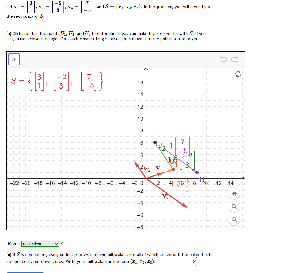 Let v1=[31],v2=[-23],v3=[7-5], ﻿and S={v1,v2,v3}. ﻿In | Chegg.com