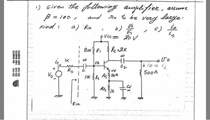 Solved 1 Given The Following Amplifier Assume Ss 100 Chegg Com