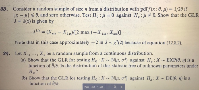 Solved 33. Consider a random sample of size n from a | Chegg.com