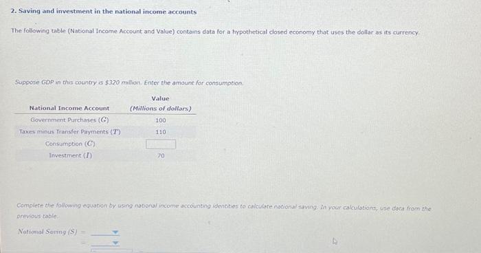 Solved 2. Saving and investment in the national income | Chegg.com