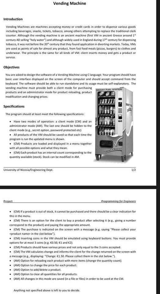 Solved Vending MachineIntroductionVending Machines are | Chegg.com