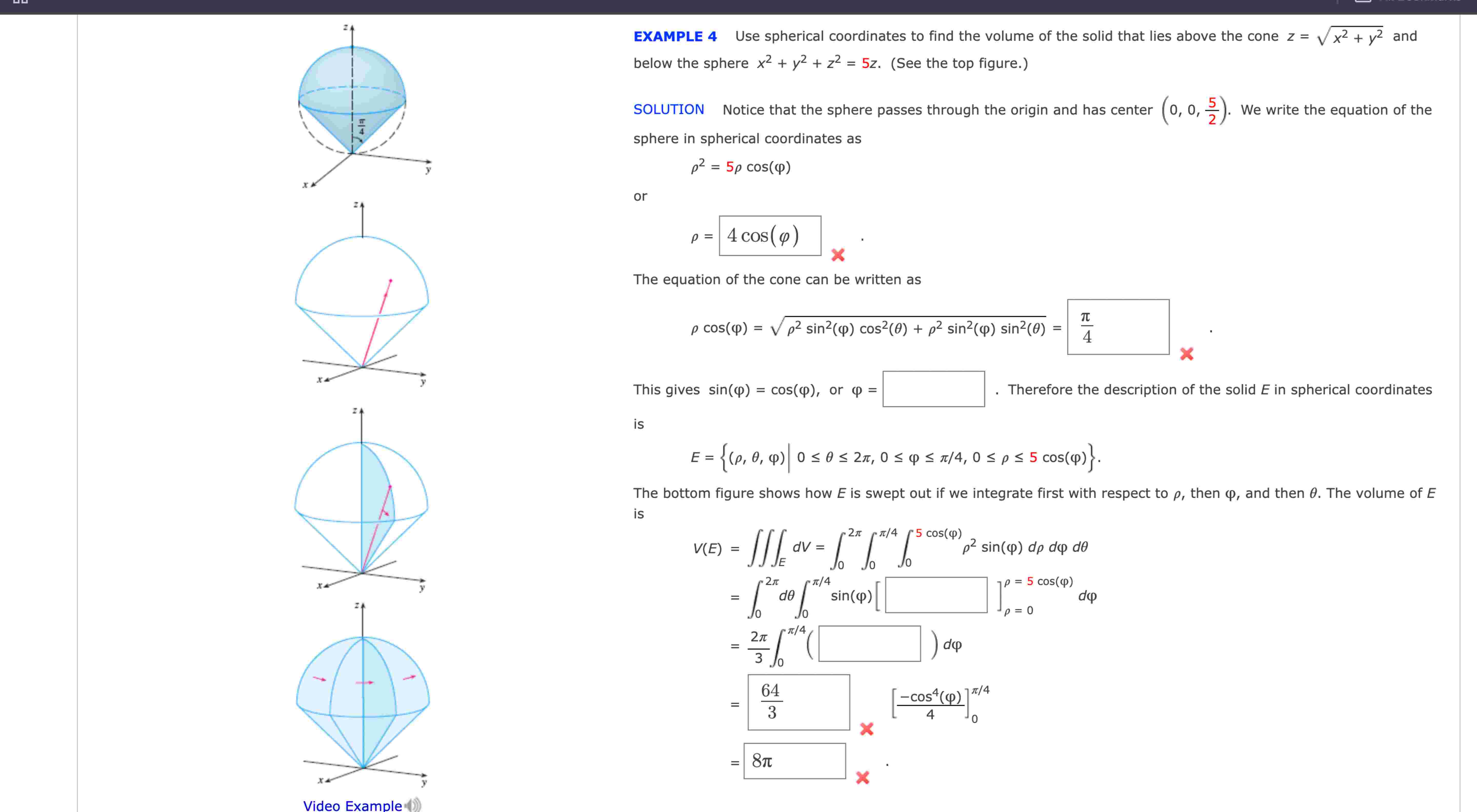 Solved EXAMPLE 4 ﻿Use spherical coordinates to ﻿find the | Chegg.com