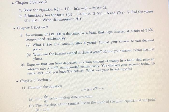 Solved • Chapter 5 Section 2 7. Solve the equation In(1 - | Chegg.com