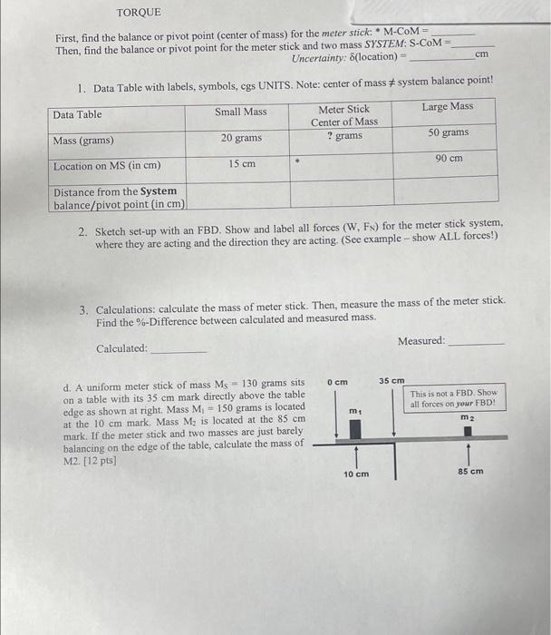 Solved First, find the balance or pivot point (center of | Chegg.com